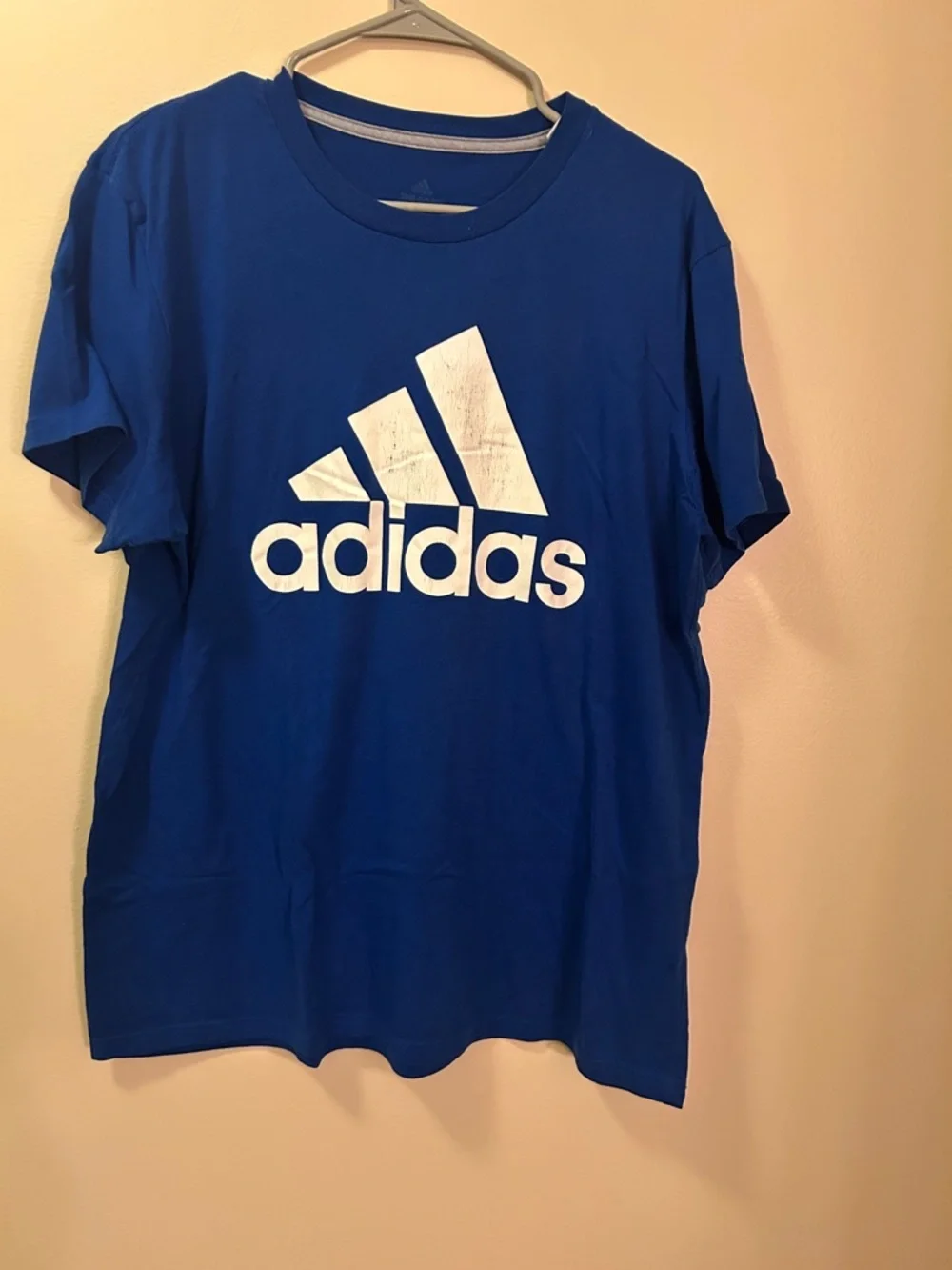 adidas Blue Tee with White Logo Graphic Mens XL